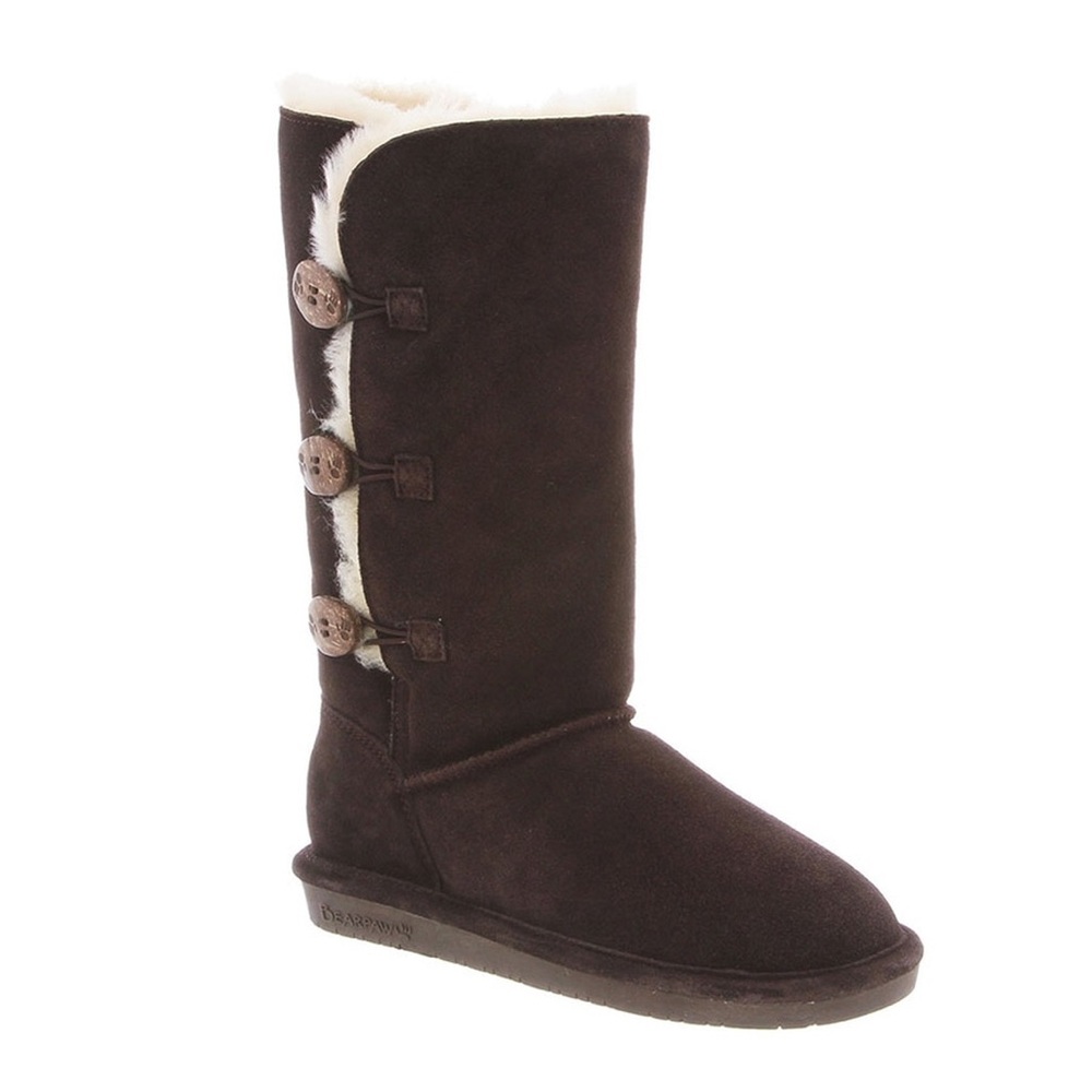 Bearpaw Lauren chocolate sheepskin button boots
